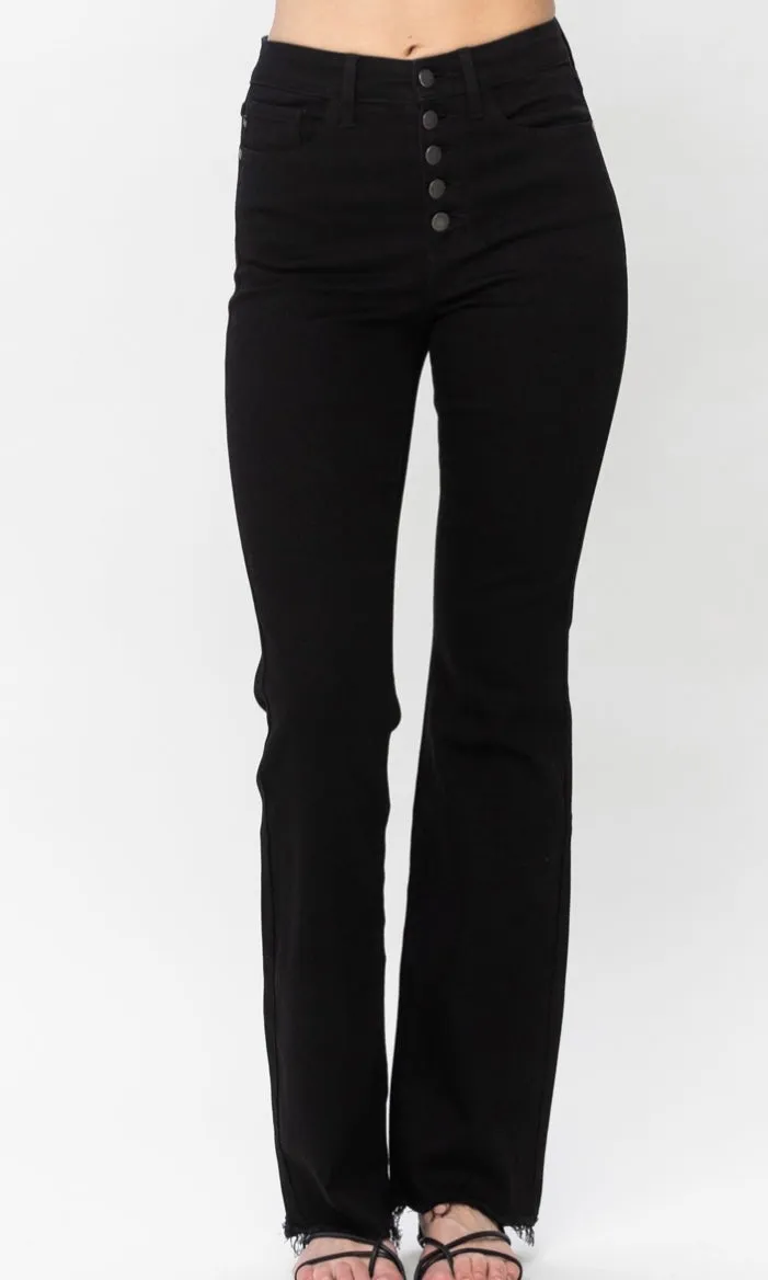 Aloria Black Bootcut High Waist Button Fly Stretch Denim Jean