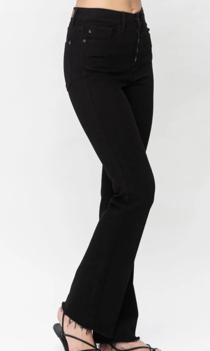Aloria Black Bootcut High Waist Button Fly Stretch Denim Jean