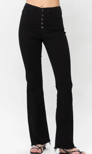 Aloria Black Bootcut High Waist Button Fly Stretch Denim Jean