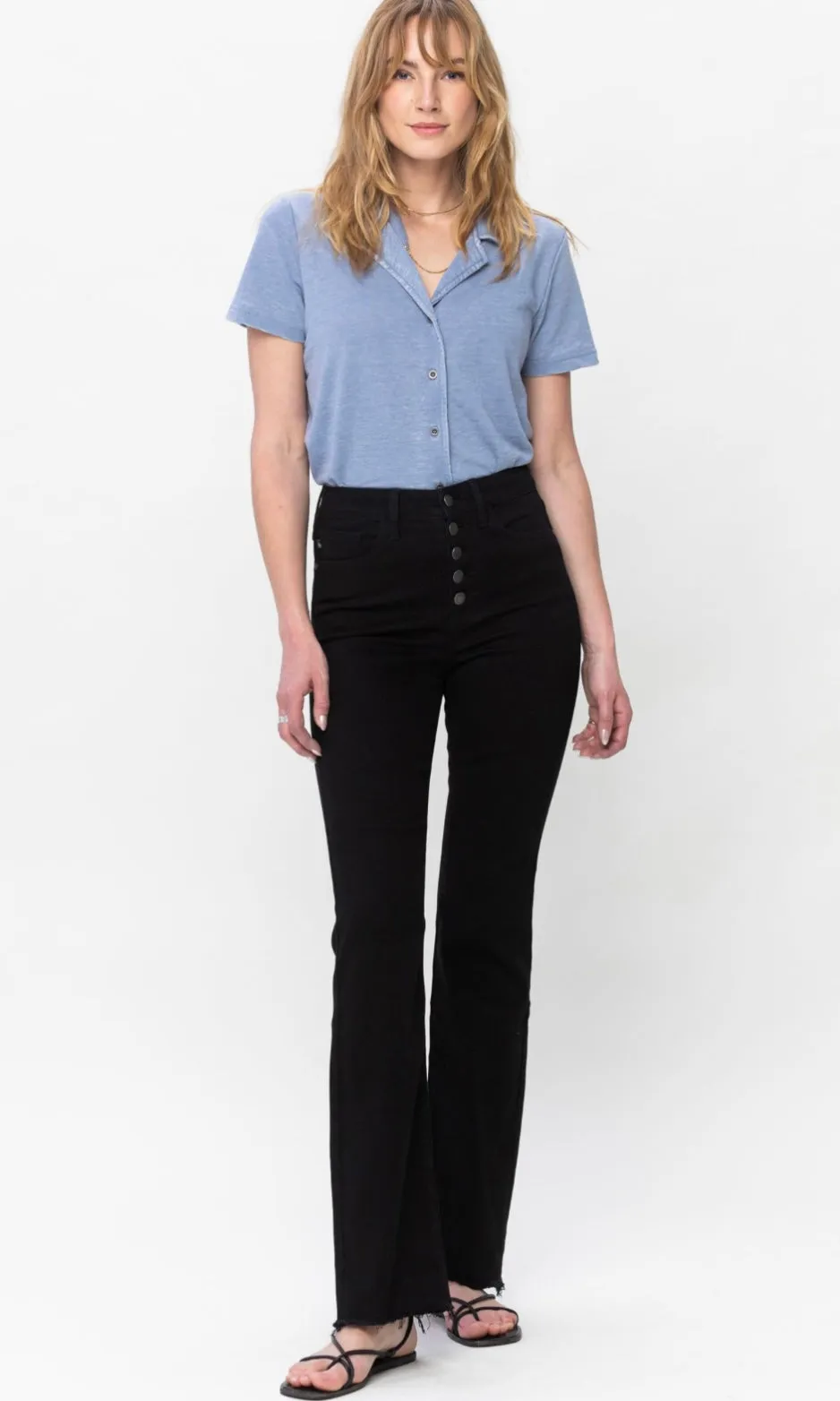 Aloria Black Bootcut High Waist Button Fly Stretch Denim Jean