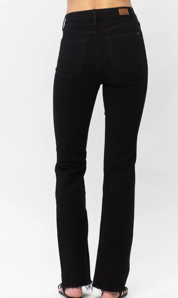 Aloria Black Bootcut High Waist Button Fly Stretch Denim Jean