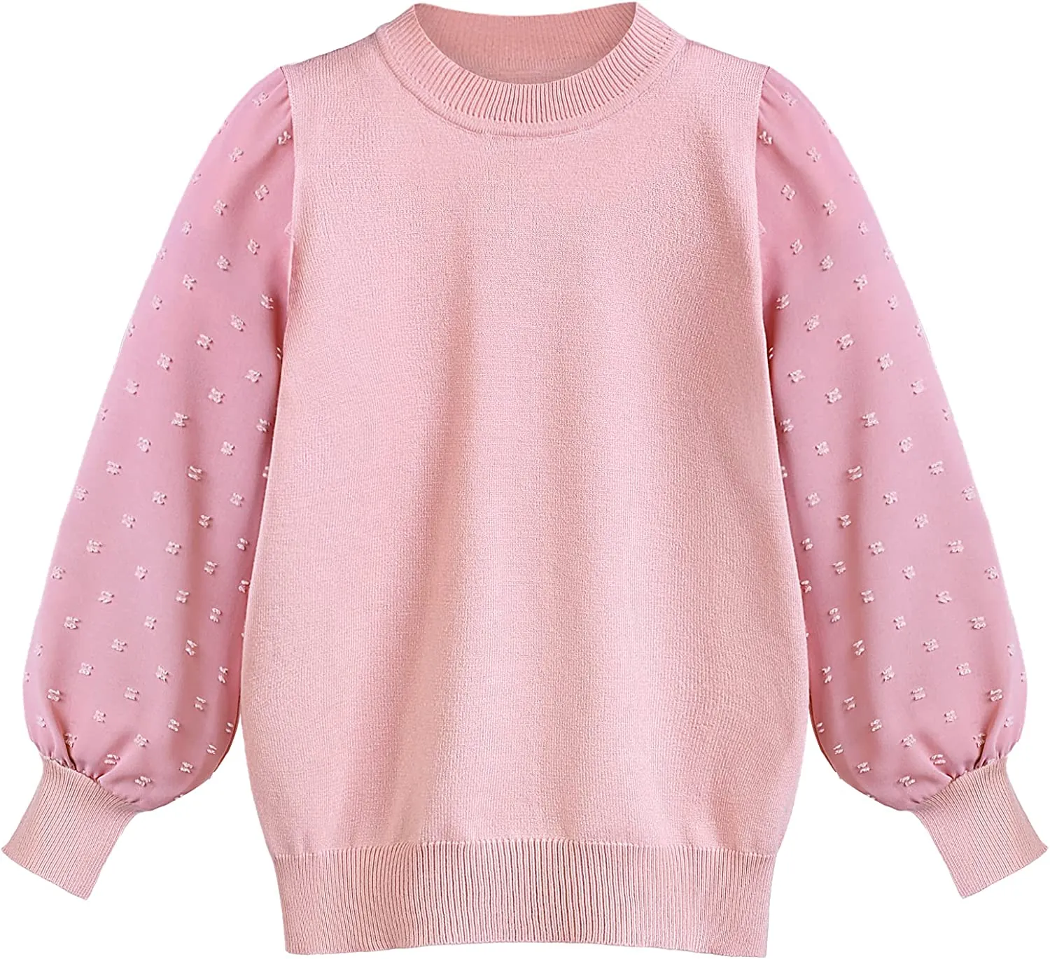 Arshiner Girls Puff Long Sleeve Sweaters Lace Polka Dot Knit Tops