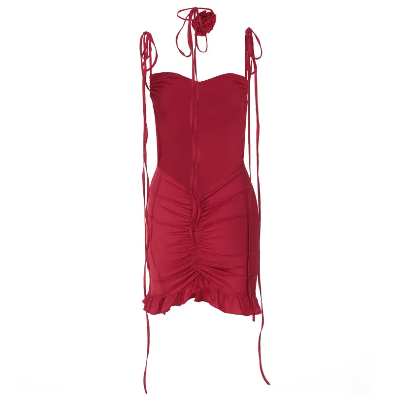 Backless folds lace up dress
