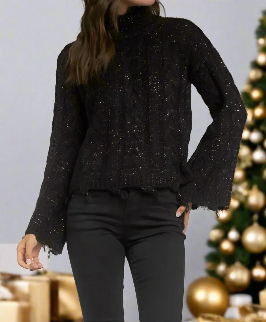 Bell Sleeve Mock Neck Sweater