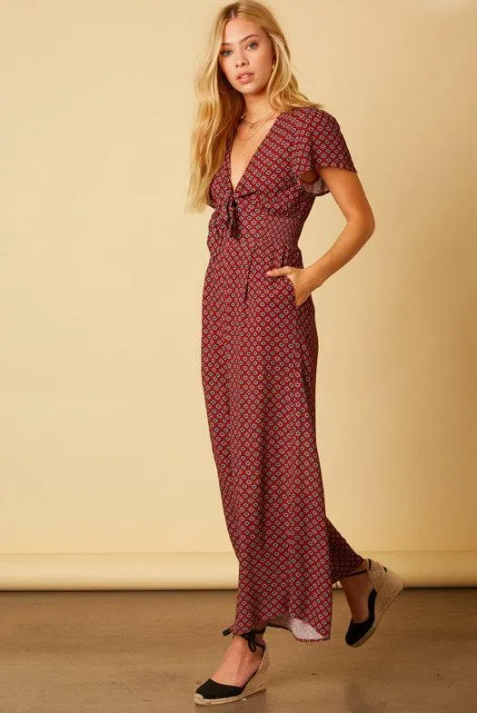 Bella Mia Burgundy Print Jumpsuit