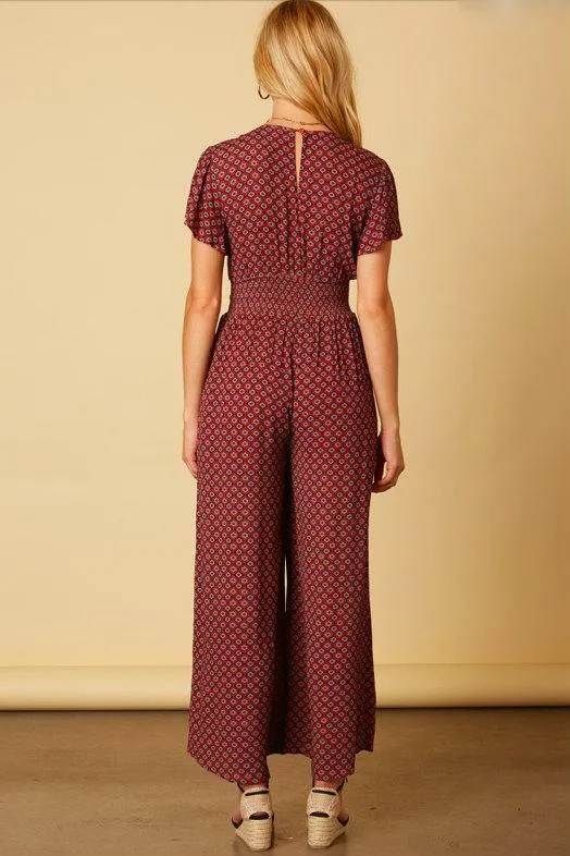 Bella Mia Burgundy Print Jumpsuit