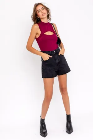 Berry Casual Keyhole Body Suit