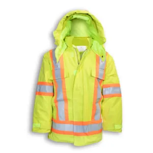 Big K BK461 Men's Cotton Duck Hi Vis Safety Jacket CSA Quilt Lined with Detachable Hood | 3M Reflective Tape | Multiple Pockets | Durable & Warm