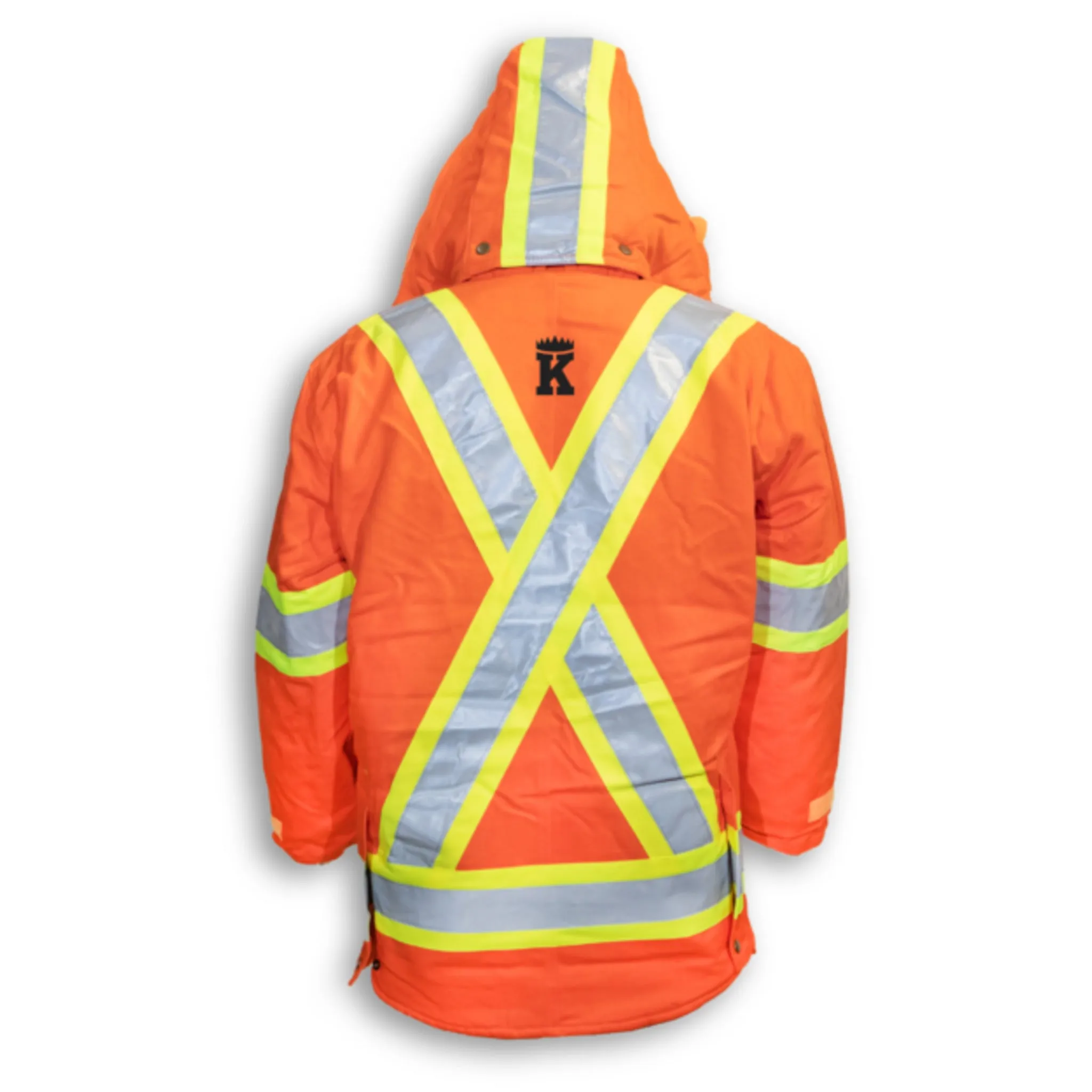Big K BK461 Men's Cotton Duck Hi Vis Safety Jacket CSA Quilt Lined with Detachable Hood | 3M Reflective Tape | Multiple Pockets | Durable & Warm