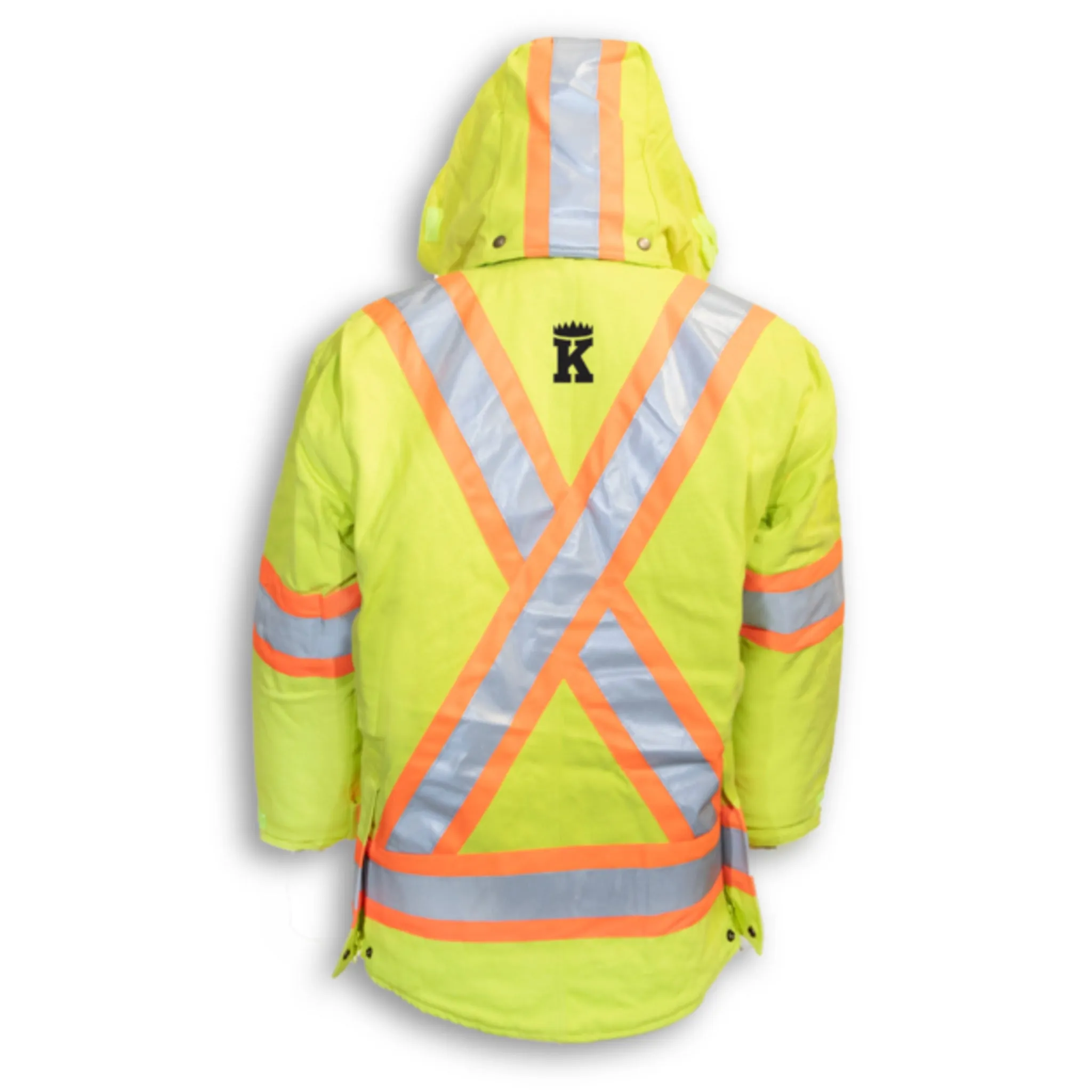 Big K BK461 Men's Cotton Duck Hi Vis Safety Jacket CSA Quilt Lined with Detachable Hood | 3M Reflective Tape | Multiple Pockets | Durable & Warm