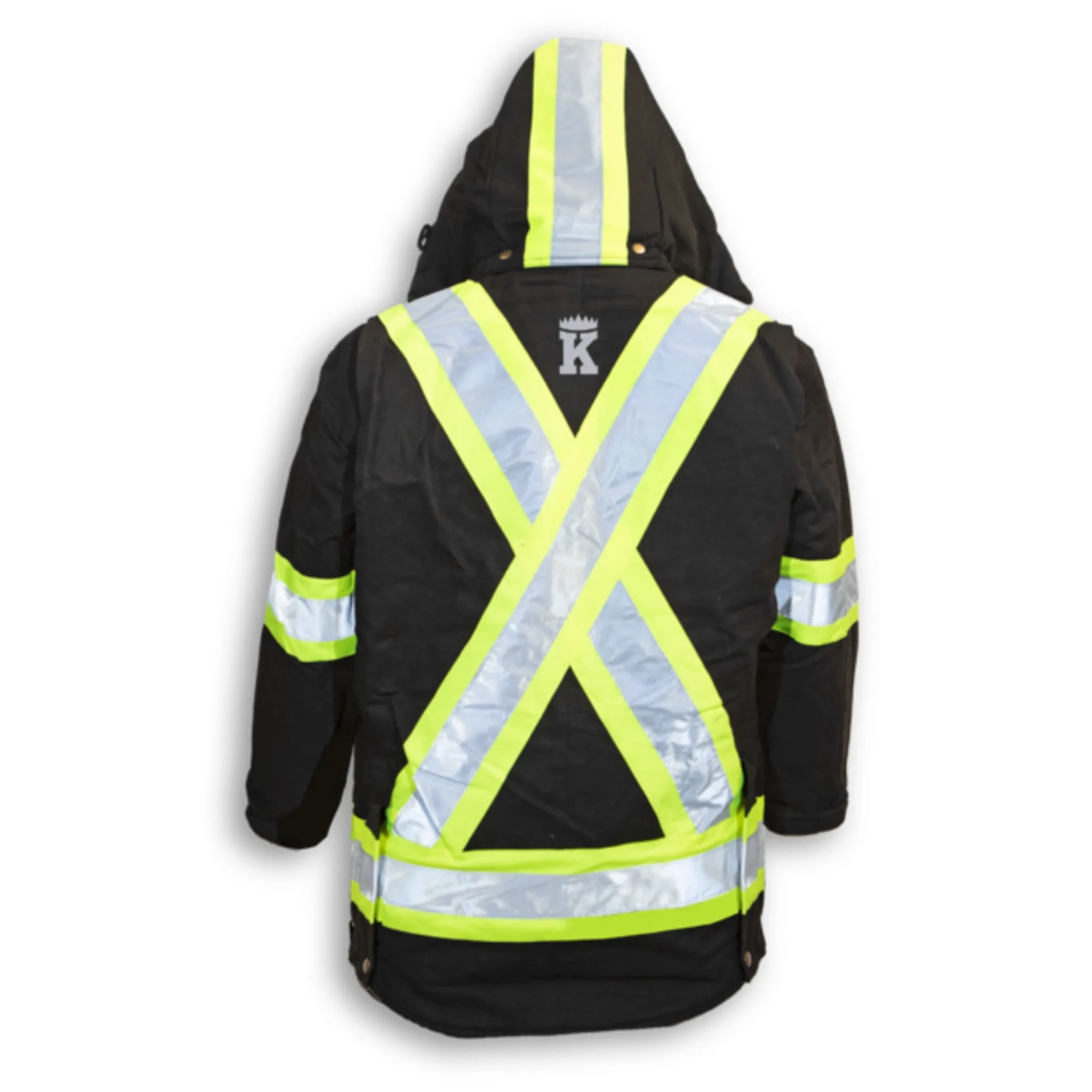 Big K BK461 Men's Cotton Duck Hi Vis Safety Jacket CSA Quilt Lined with Detachable Hood | 3M Reflective Tape | Multiple Pockets | Durable & Warm