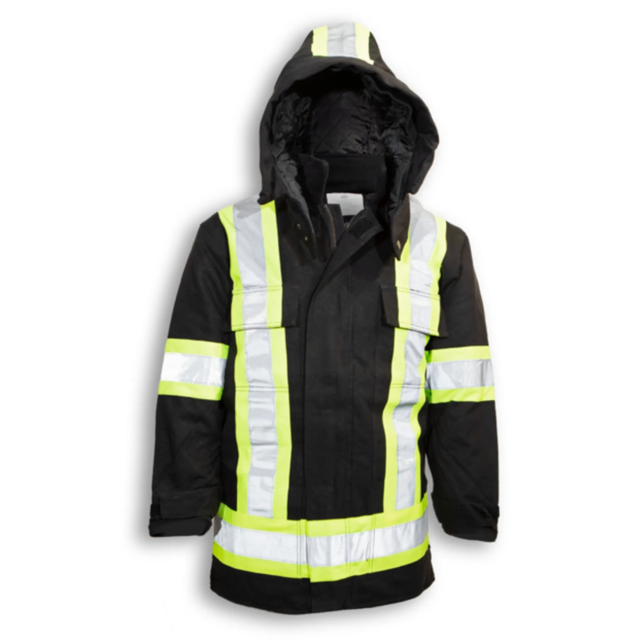 Big K BK461 Men's Cotton Duck Hi Vis Safety Jacket CSA Quilt Lined with Detachable Hood | 3M Reflective Tape | Multiple Pockets | Durable & Warm