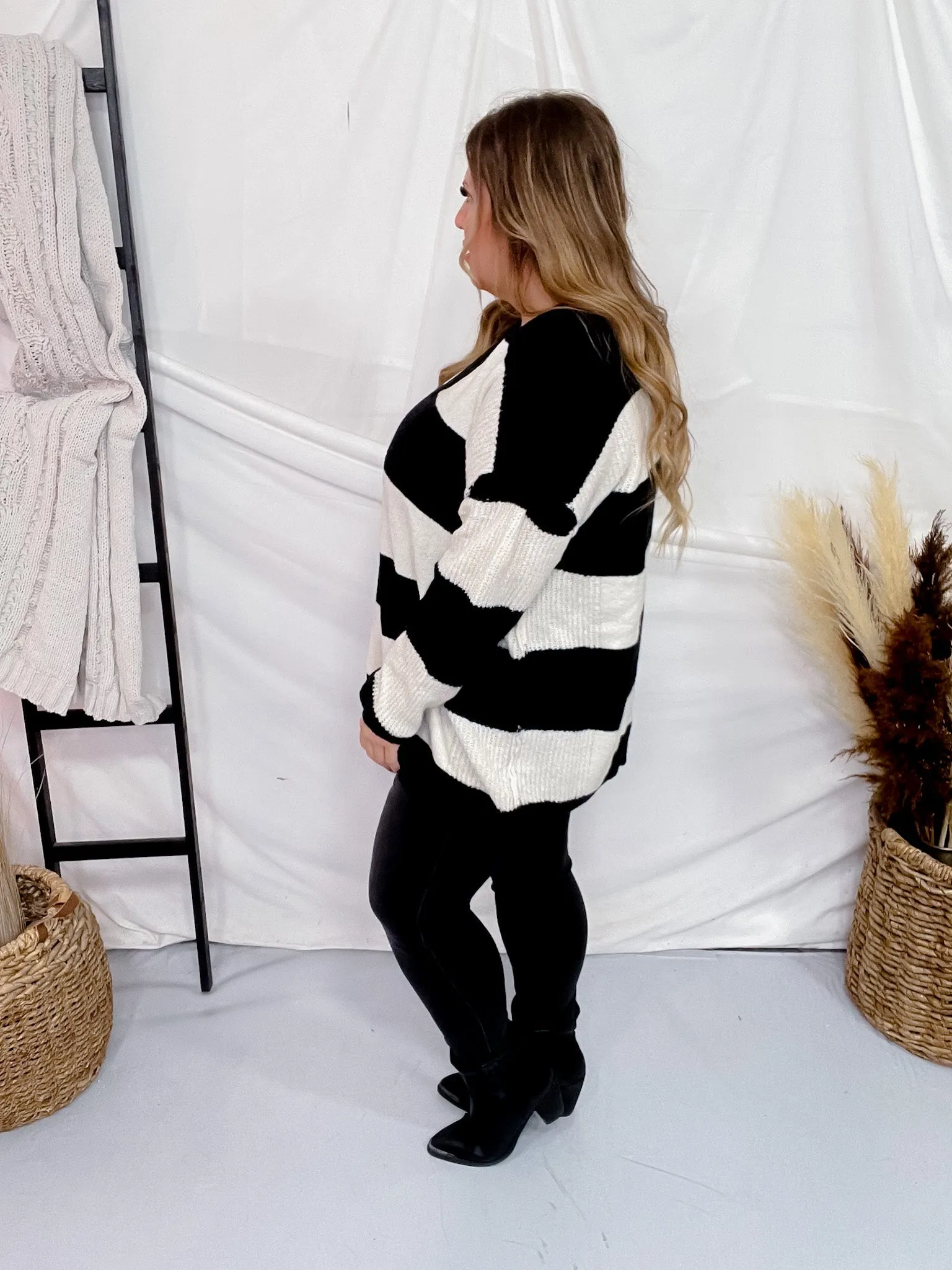 Black and White Rugby Striped Sweater