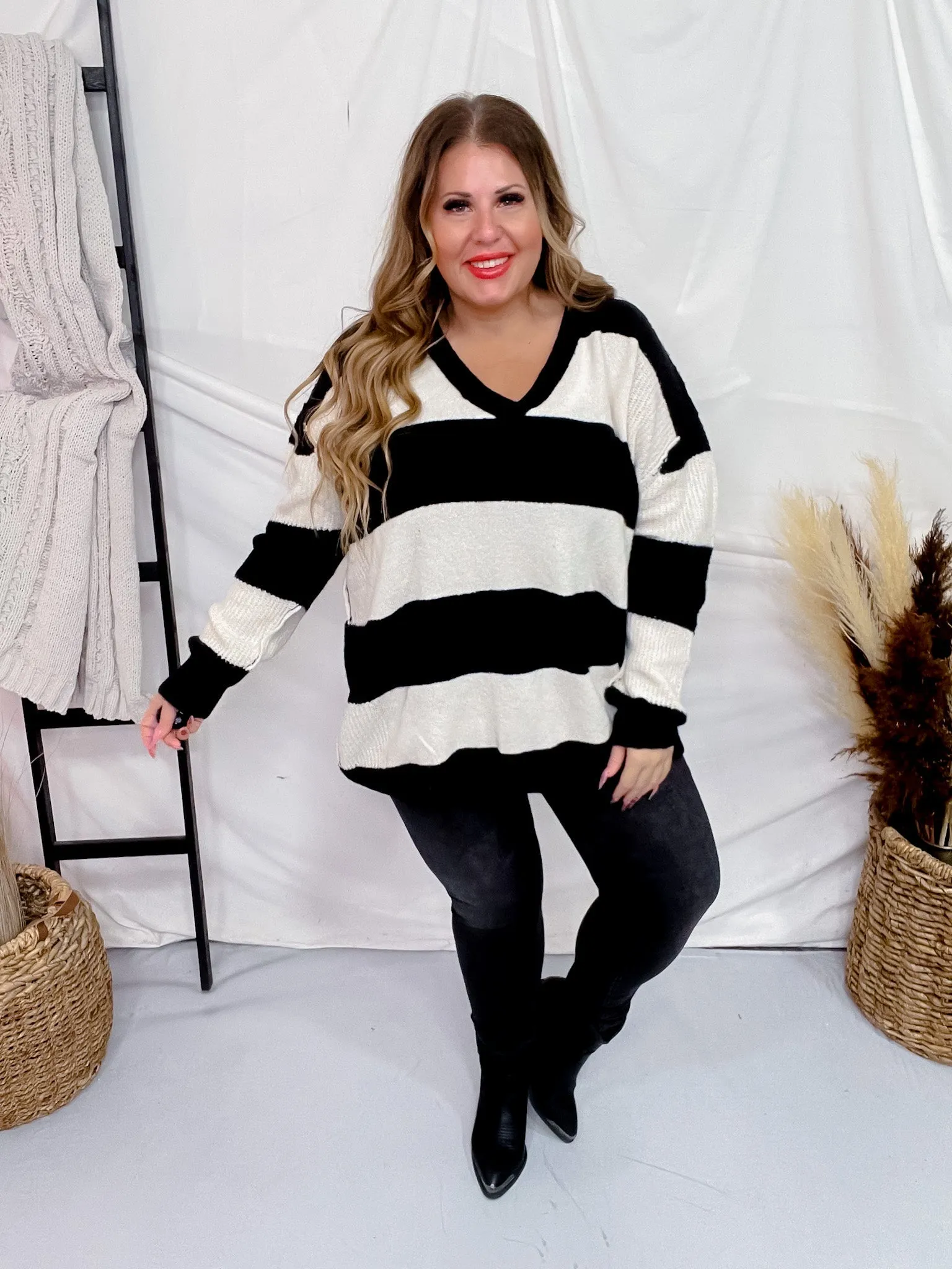 Black and White Rugby Striped Sweater