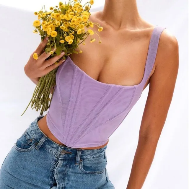 Boned Tank Top Zipper Bodycon 2 Layer Stretch Solid Color Square Neck Corset Top Women Summer Casual Crop Top Chic Cami