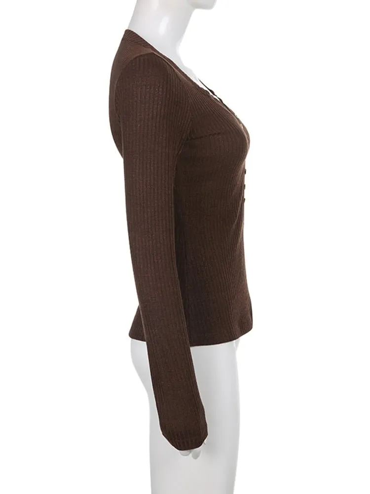 Brown Casual Fashion Knit Sweater