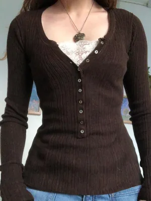 Brown Casual Fashion Knit Sweater