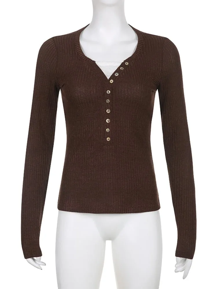 Brown Casual Fashion Knit Sweater