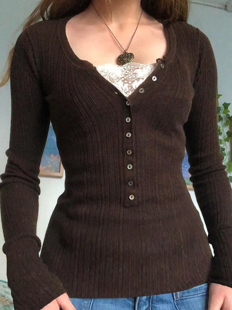 Brown Casual Fashion Knit Sweater