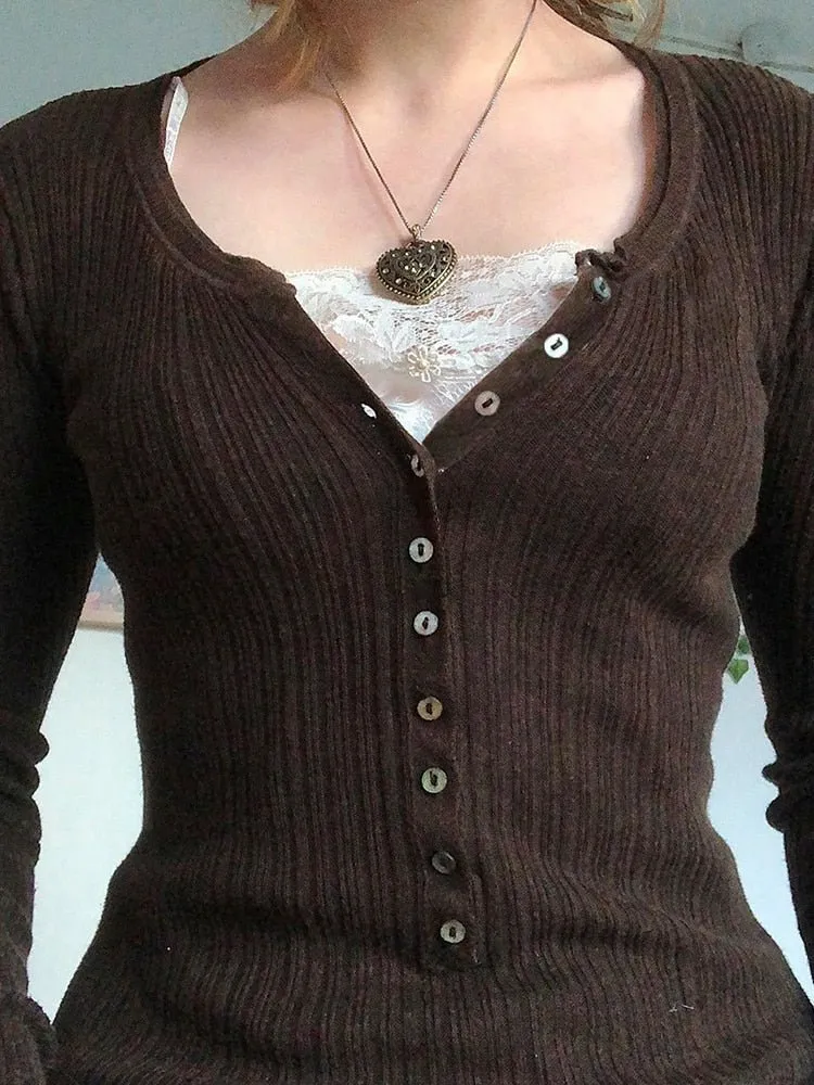 Brown Casual Fashion Knit Sweater