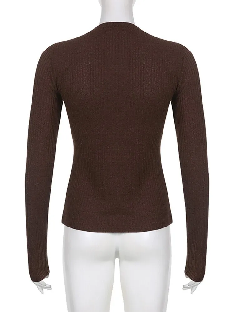 Brown Casual Fashion Knit Sweater