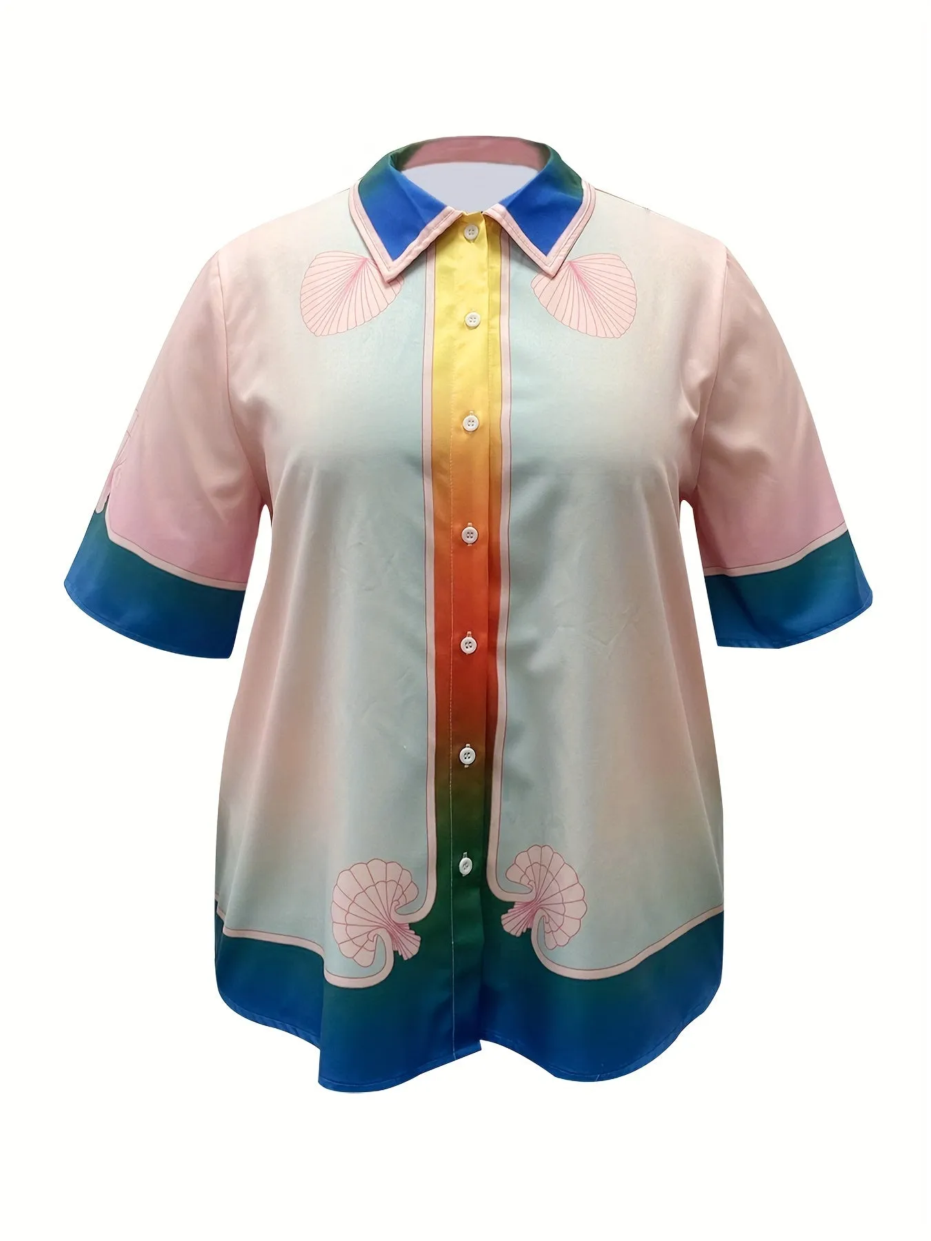 Button  Down Satin Color Print Blouse