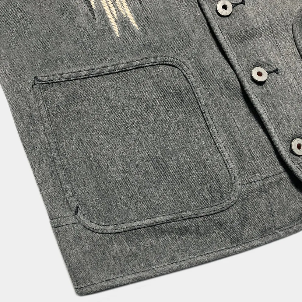 BZEN M.3203R-SILAS NAV-G REGULAR FIT LINED VEST WITH NATIVE AMERICAN MOTIF BRUSHED TWILL-12OZ-E0 GREY