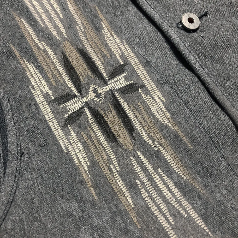 BZEN M.3203R-SILAS NAV-G REGULAR FIT LINED VEST WITH NATIVE AMERICAN MOTIF BRUSHED TWILL-12OZ-E0 GREY