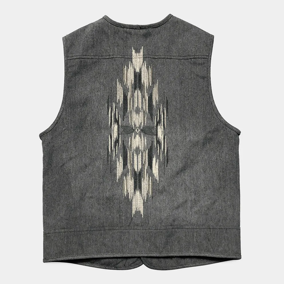 BZEN M.3203R-SILAS NAV-G REGULAR FIT LINED VEST WITH NATIVE AMERICAN MOTIF BRUSHED TWILL-12OZ-E0 GREY