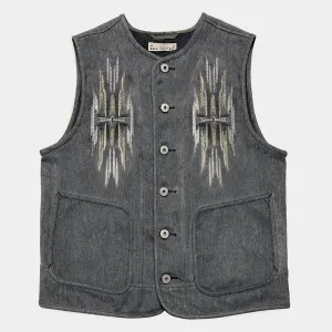 BZEN M.3203R-SILAS NAV-G REGULAR FIT LINED VEST WITH NATIVE AMERICAN MOTIF BRUSHED TWILL-12OZ-E0 GREY