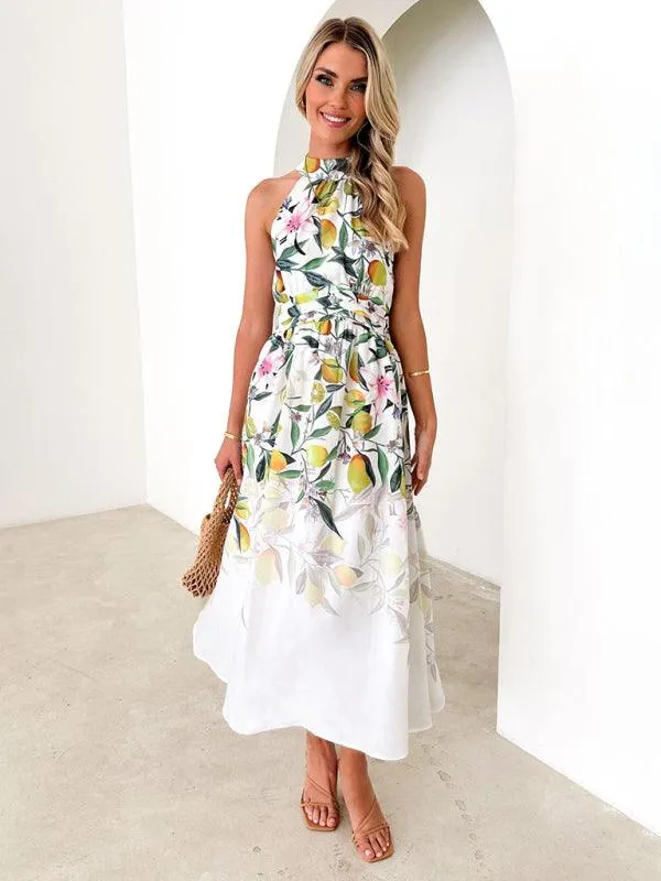 Chic Bohemian Halterneck Dress with Flattering Waist Design - Stylish Women's Fashion