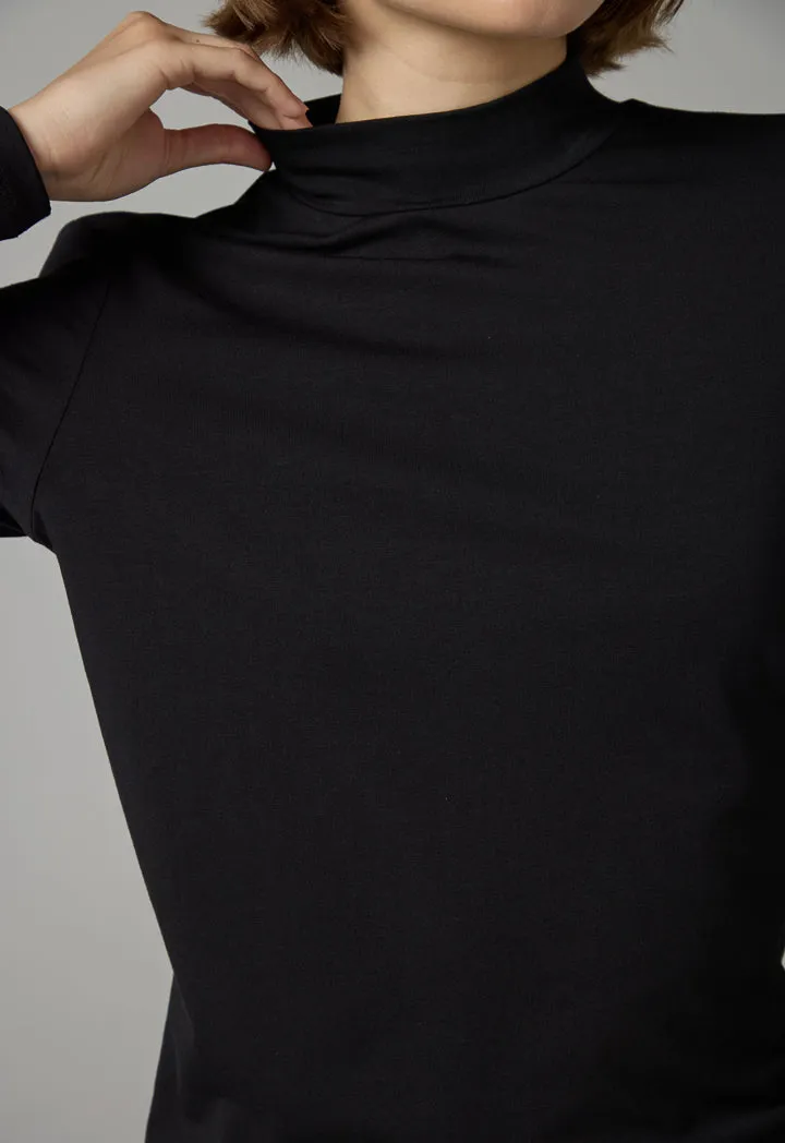Choice High Neck Long Sleeve Basic Top Black