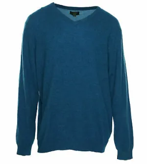 Club Room Mens V Neck Long Sleeve Cashmere Sweater Peacock Blue Heather Size 3XL