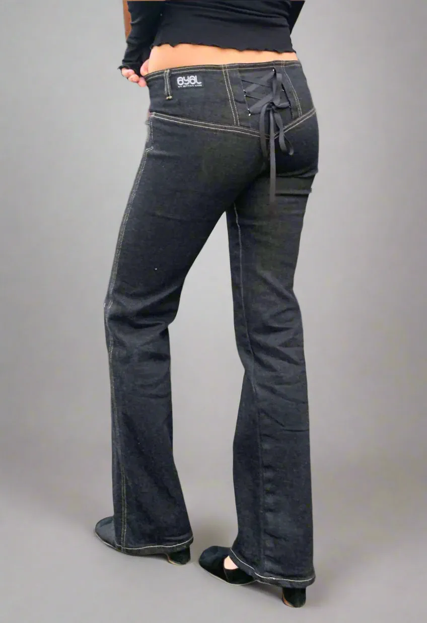 Corset Bootleg Jeans 2002. Low Rise. Stretch. Black Denim