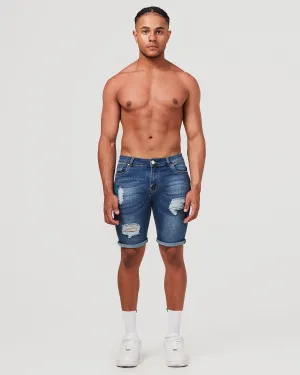 Dark Blue Ripped Denim Shorts