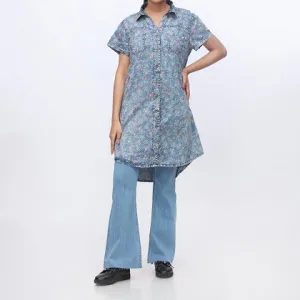 Denim Floral Button Through Shirt PW3972