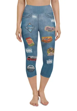 Denim Patch Print Yoga Capris