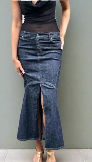 Denim Swish Maxi Skirt. Raw Denim