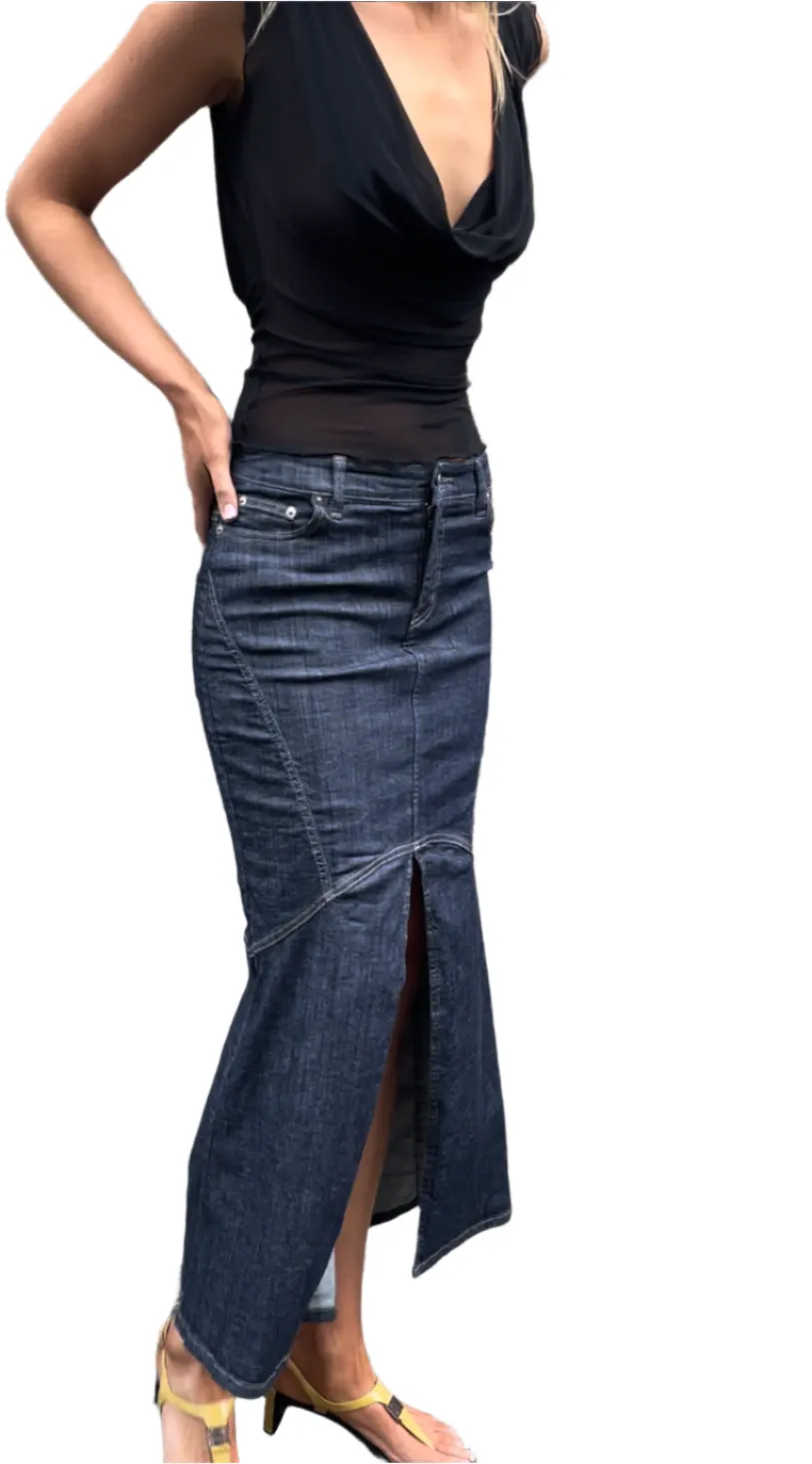 Denim Swish Maxi Skirt. Raw Denim