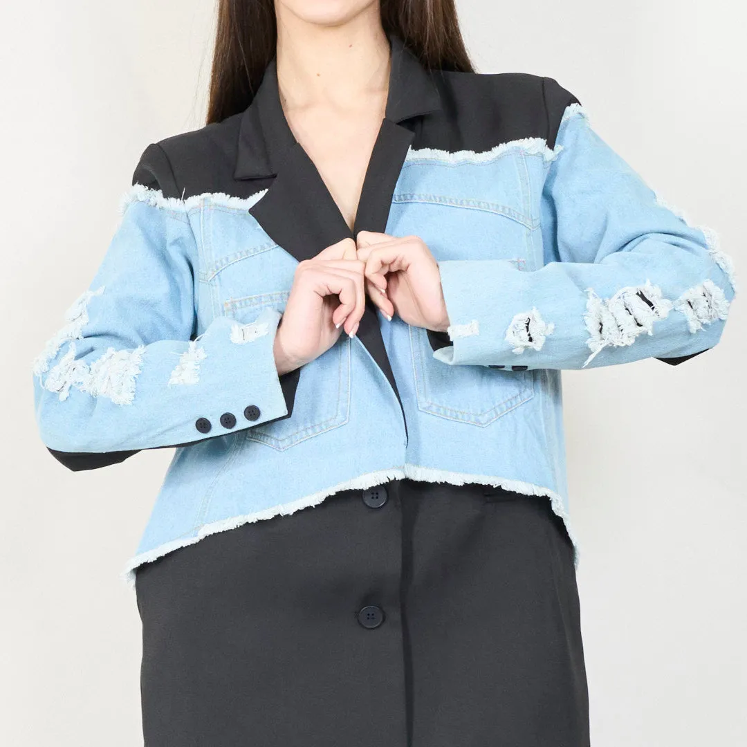 Distressed denim contrast blazer wholesale