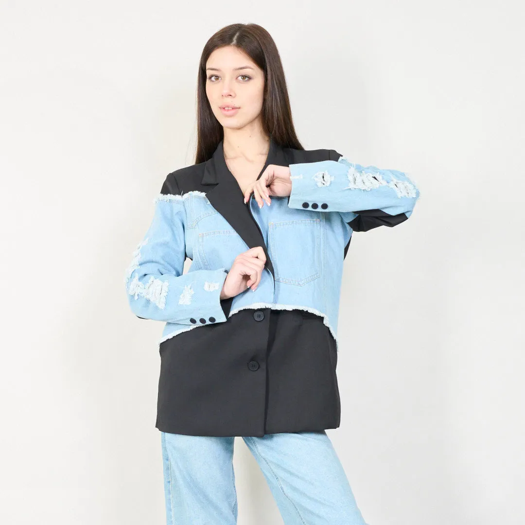 Distressed denim contrast blazer wholesale