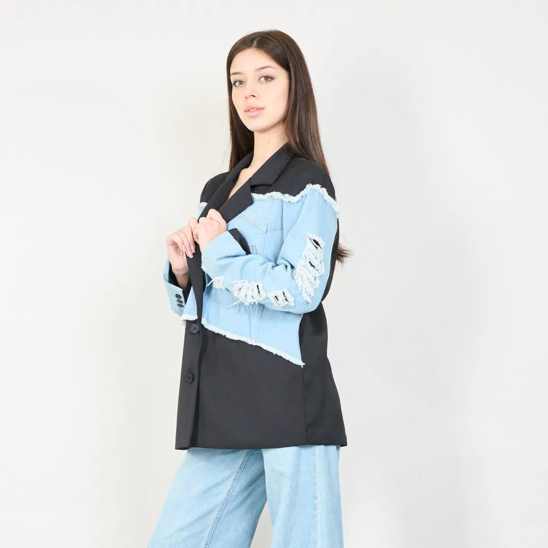 Distressed denim contrast blazer wholesale
