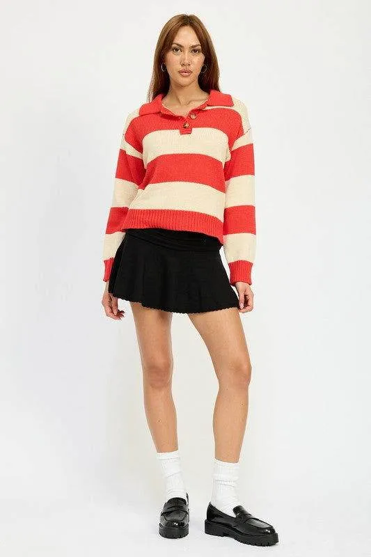 Emory Park Striped Collared Sweater Top