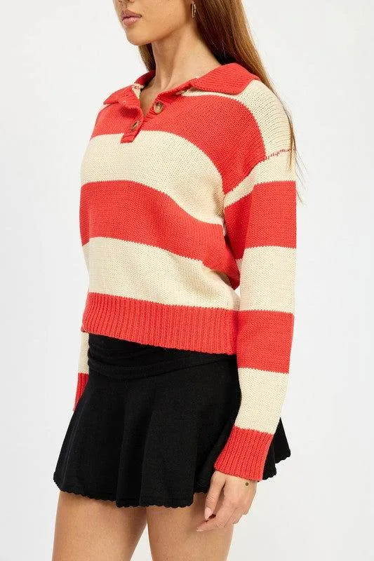 Emory Park Striped Collared Sweater Top