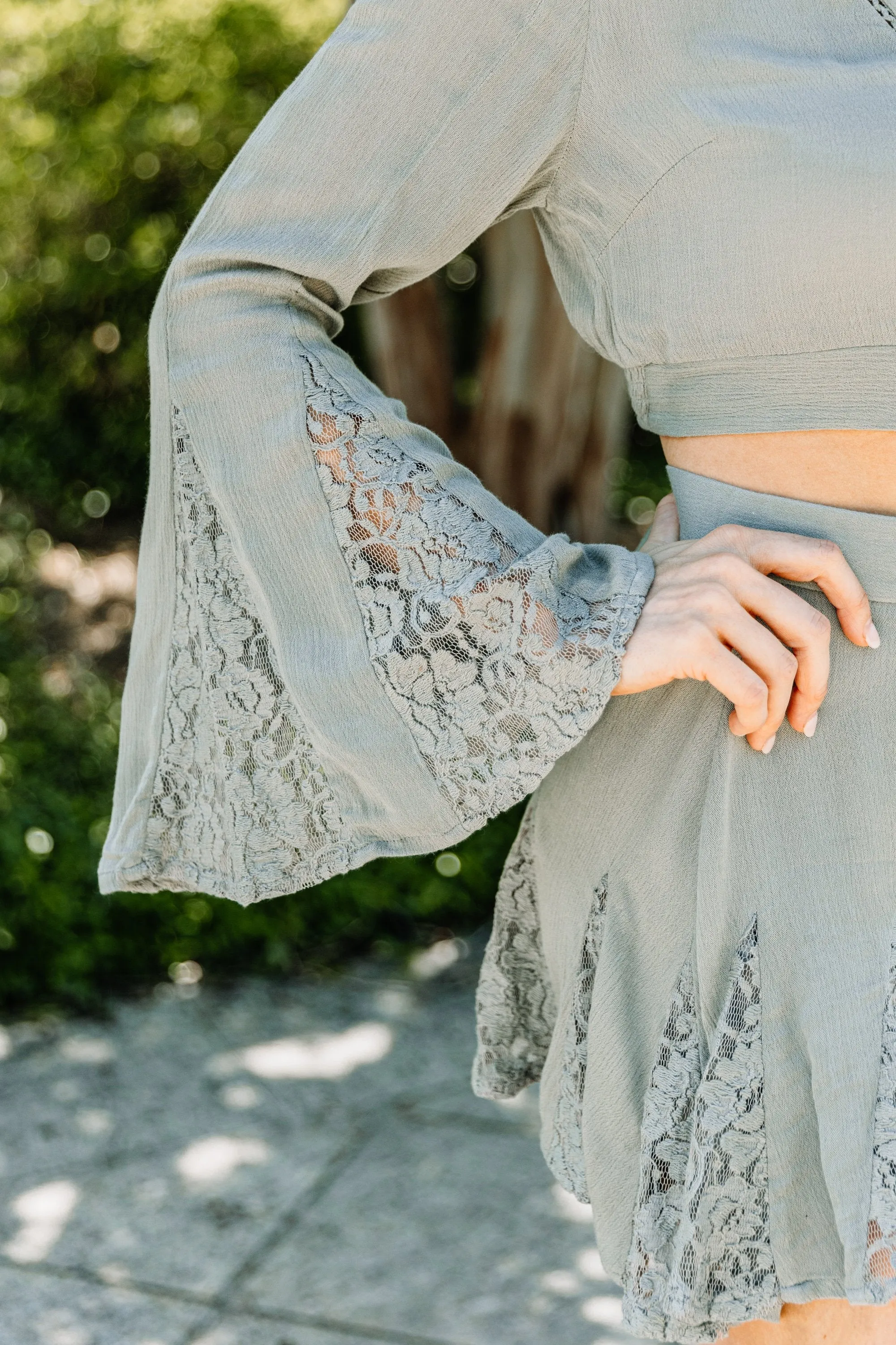Feeling Fine Olive Green Lace Crop Top
