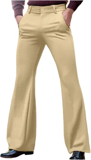 Flare Suit Pants for Men Slim Fit Plus Size Stretch Bell Bottoms Casual Comfort Disco 70S Vintage Denim Jeans Outfit