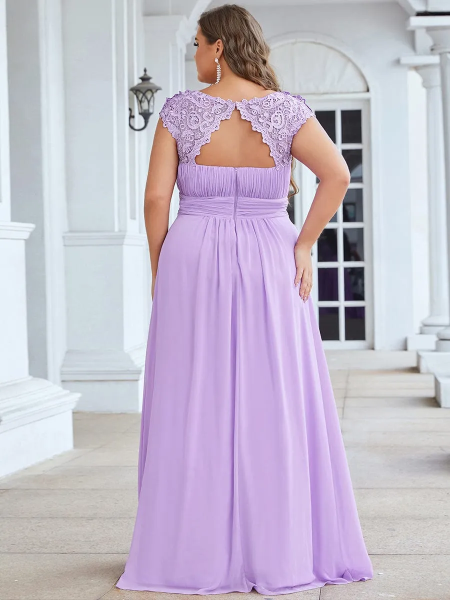 Flattering A-Line Chiffon Lace Evening Dress for Wedding with Cap Sleeve