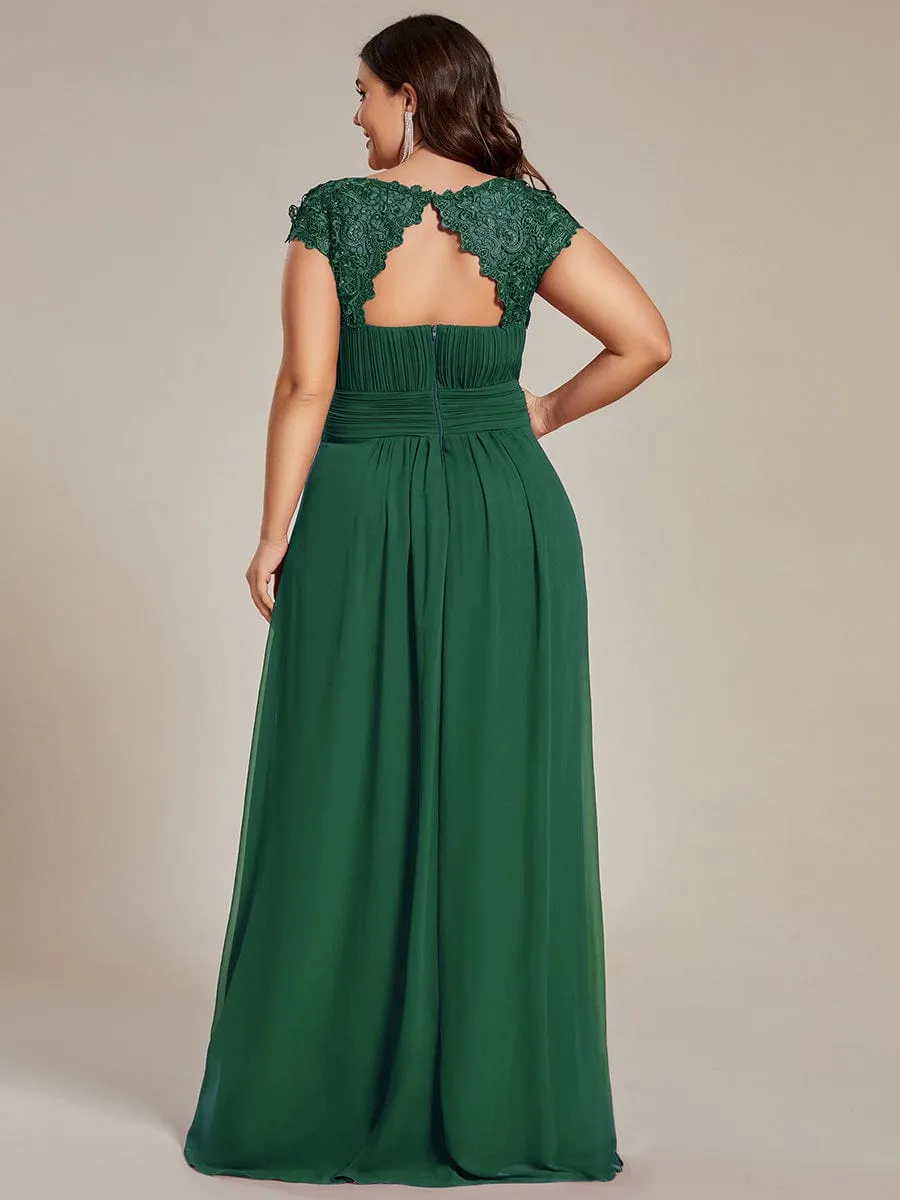 Flattering A-Line Chiffon Lace Evening Dress for Wedding with Cap Sleeve