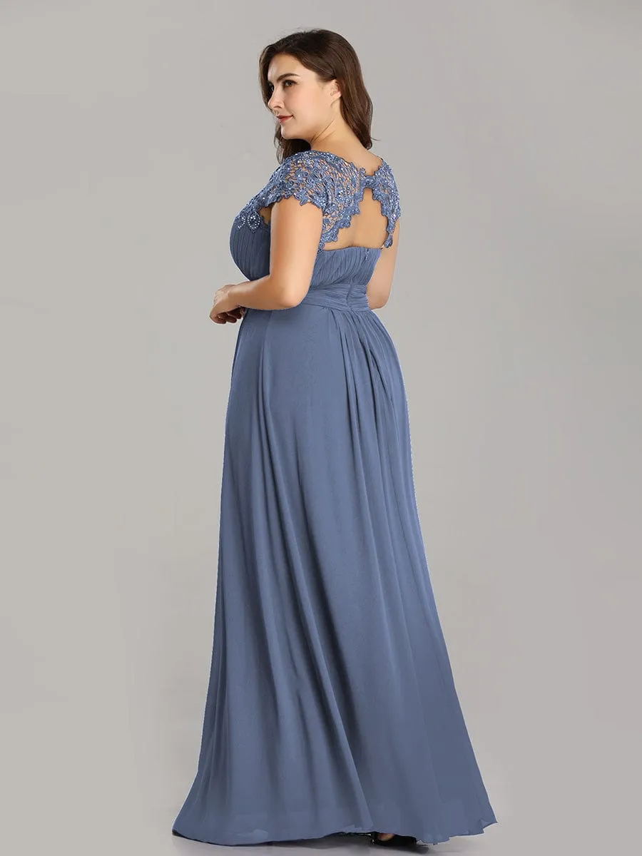 Flattering A-Line Chiffon Lace Evening Dress for Wedding with Cap Sleeve