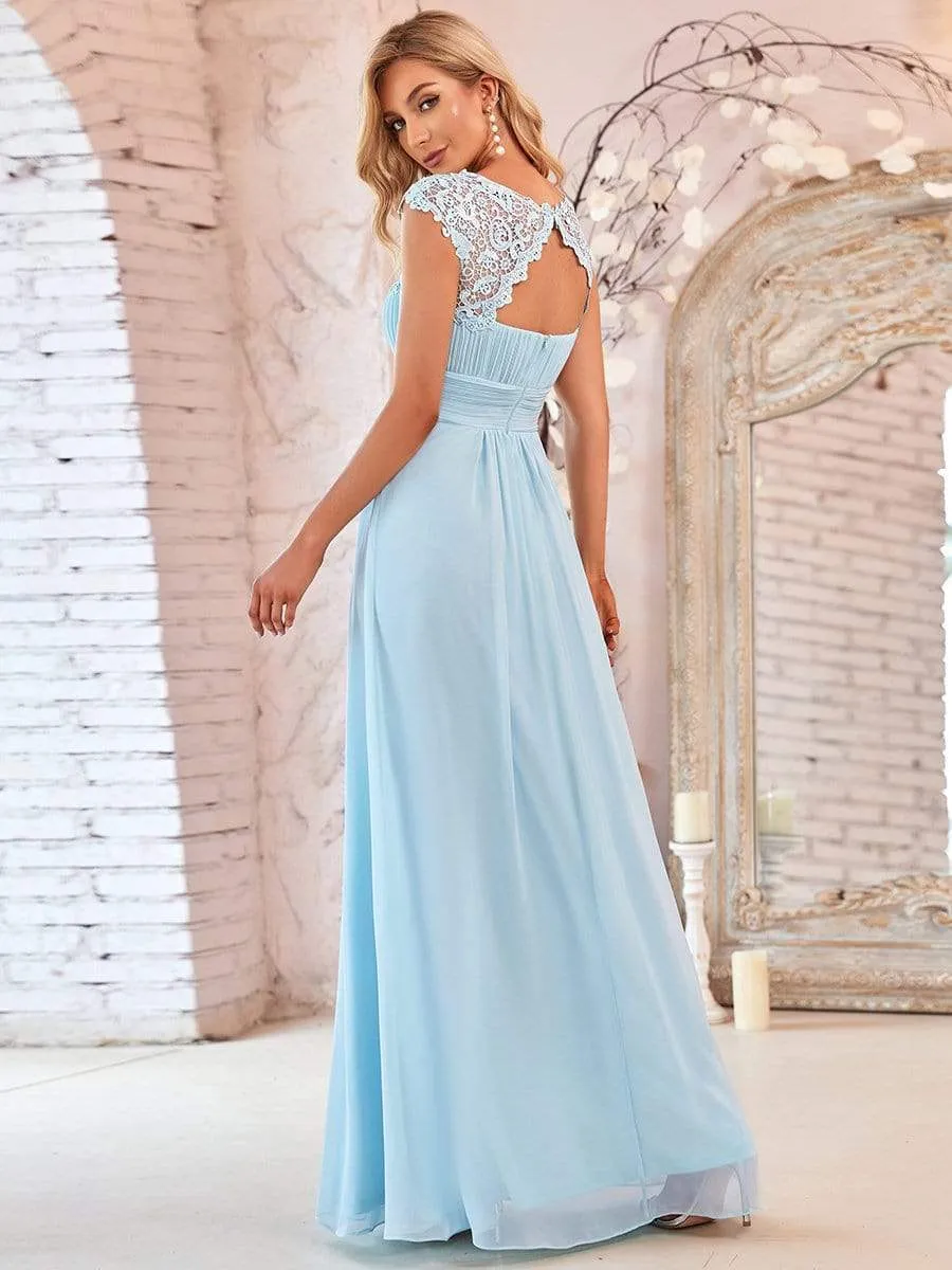 Flattering A-Line Chiffon Lace Evening Dress for Wedding with Cap Sleeve
